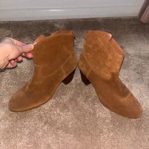 Michael Kors Cognac Suede Ankle Booties with Stacked Heel